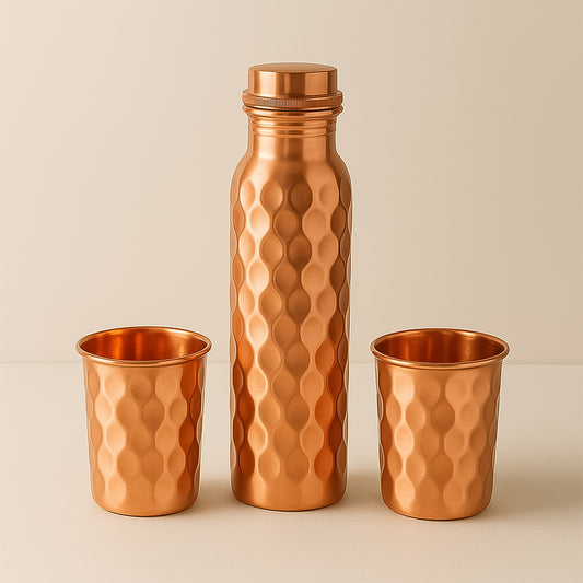 Copper Water Bottle 2 Glasses with Gift Box...