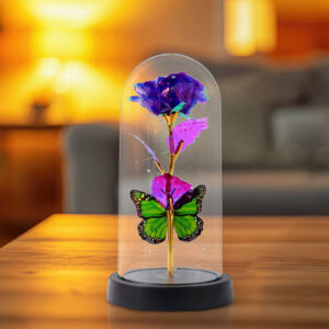 LED Preserved Rose with Colorful Butterfly in Plastic...