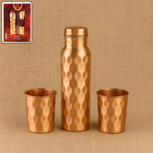 Diamond Cut Copper Water Bottle 2 Glasses with...