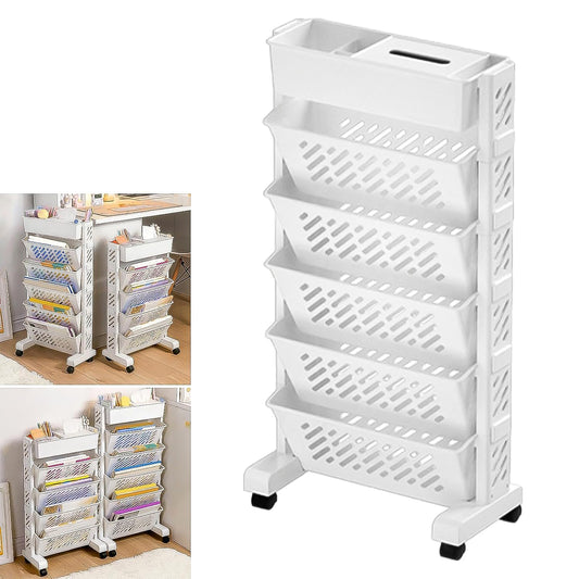 Movable Bookshelf, Large Capacity Rotatable Plastic Rolli...