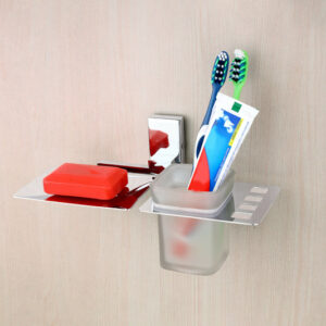 STAINLESS STEEL SOAP DISH WITH TUMBLER HOLDER