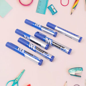 Premium Permanent Blue Marker Pen Set (6 Pcs...