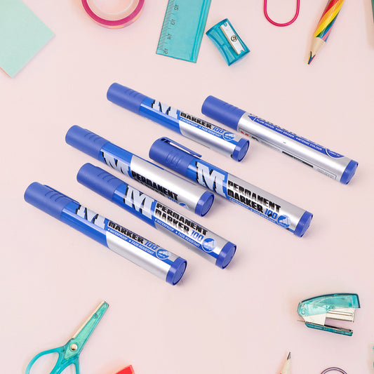 Premium Permanent Blue Marker Pen Set (6 Pcs...
