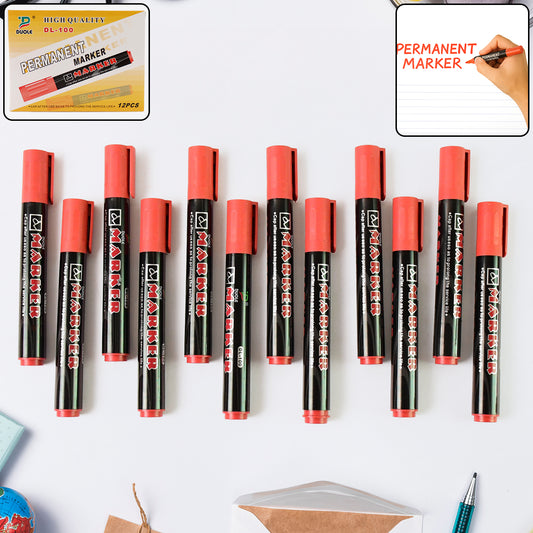 Premium Permanent Red Marker Pen Set (12 Pcs...