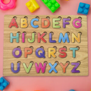 Wooden Puzzle Board ABC Letters Shapes Educational Learni...