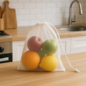 Reusable Transparent Drawstring Mesh Storage Bag (1 Pc)
