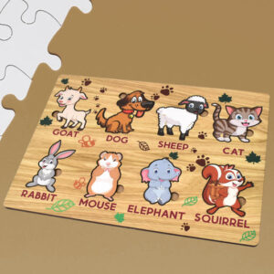 Wooden Animal Puzzle Learning Educational Board (1 Set...