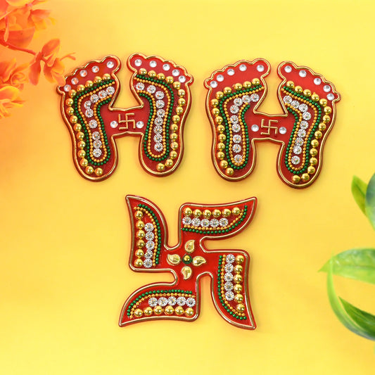 Decorative Laxmi Charan (Pagla) & Swastik Combo Set...