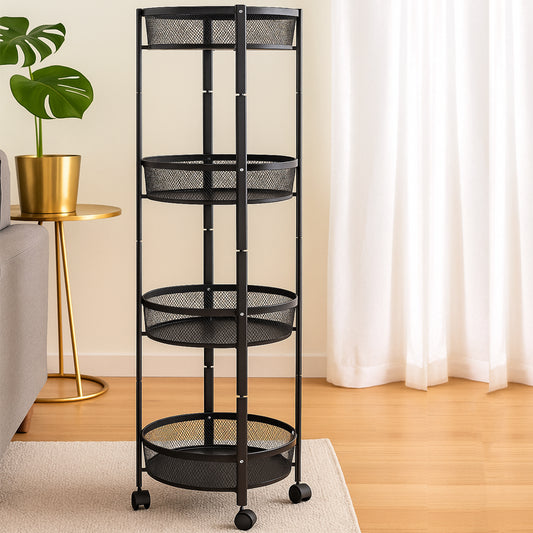 4-Layer Round Metal Mesh Storage Organizer Rack with...