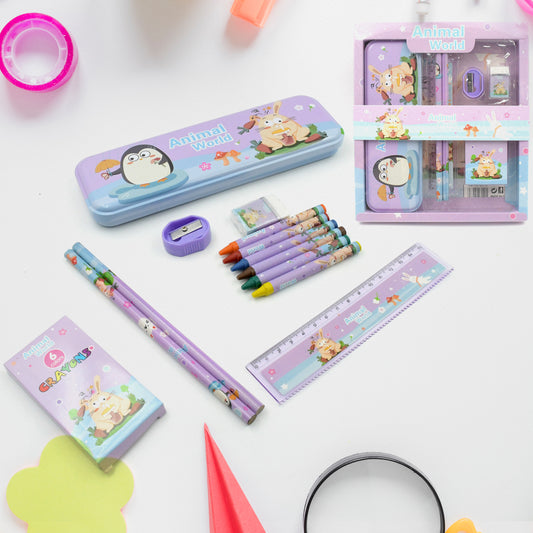 Stationery Kit for Kids - Metal Pencil Box,...