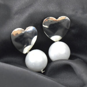 Pearl Heart Earrings White Silver Tone For Women...