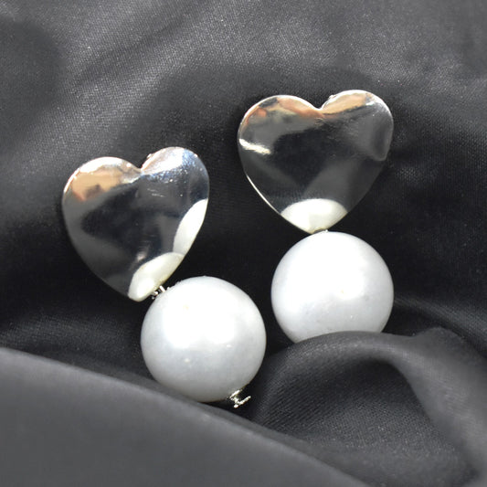 Pearl Heart Earrings White Silver Tone For Women...