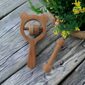 Rattle and Dumbbells wooden Teether combo