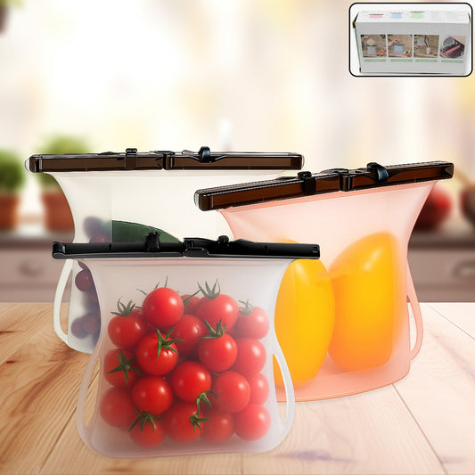 Eco-Friendly Food Storage: Reusable Silicone Bags (3-Pack...