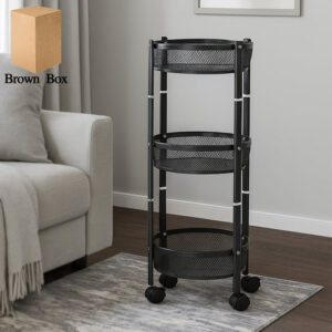 3-Layer Round Metal Mesh Utility Storage Trolley with...